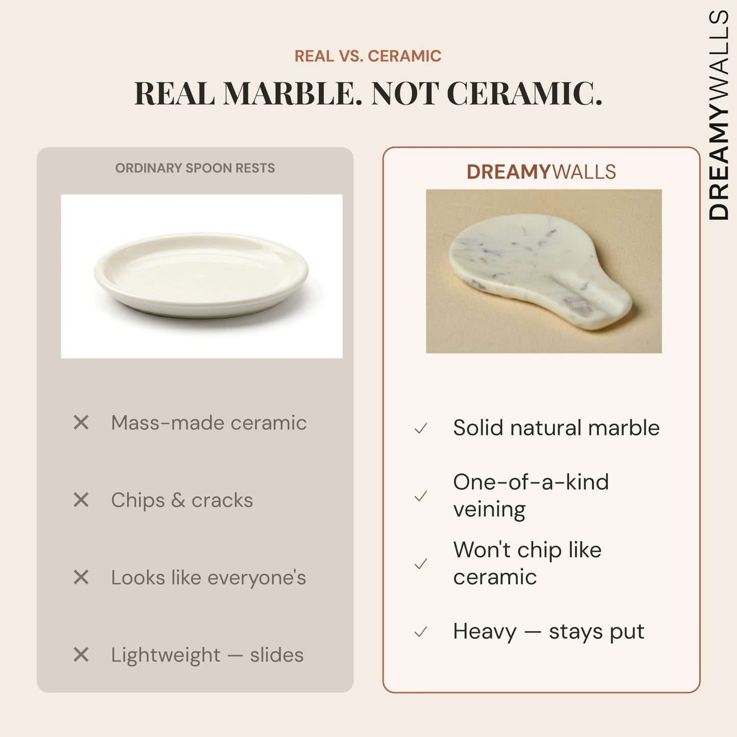 Dreamy Walls Marble Spoon Rest –Kitchen Utensil Holder, Heat-Resistant & Non-Slip Base – Marble Accessory for Stove Top & Countertop, Elegant Gift