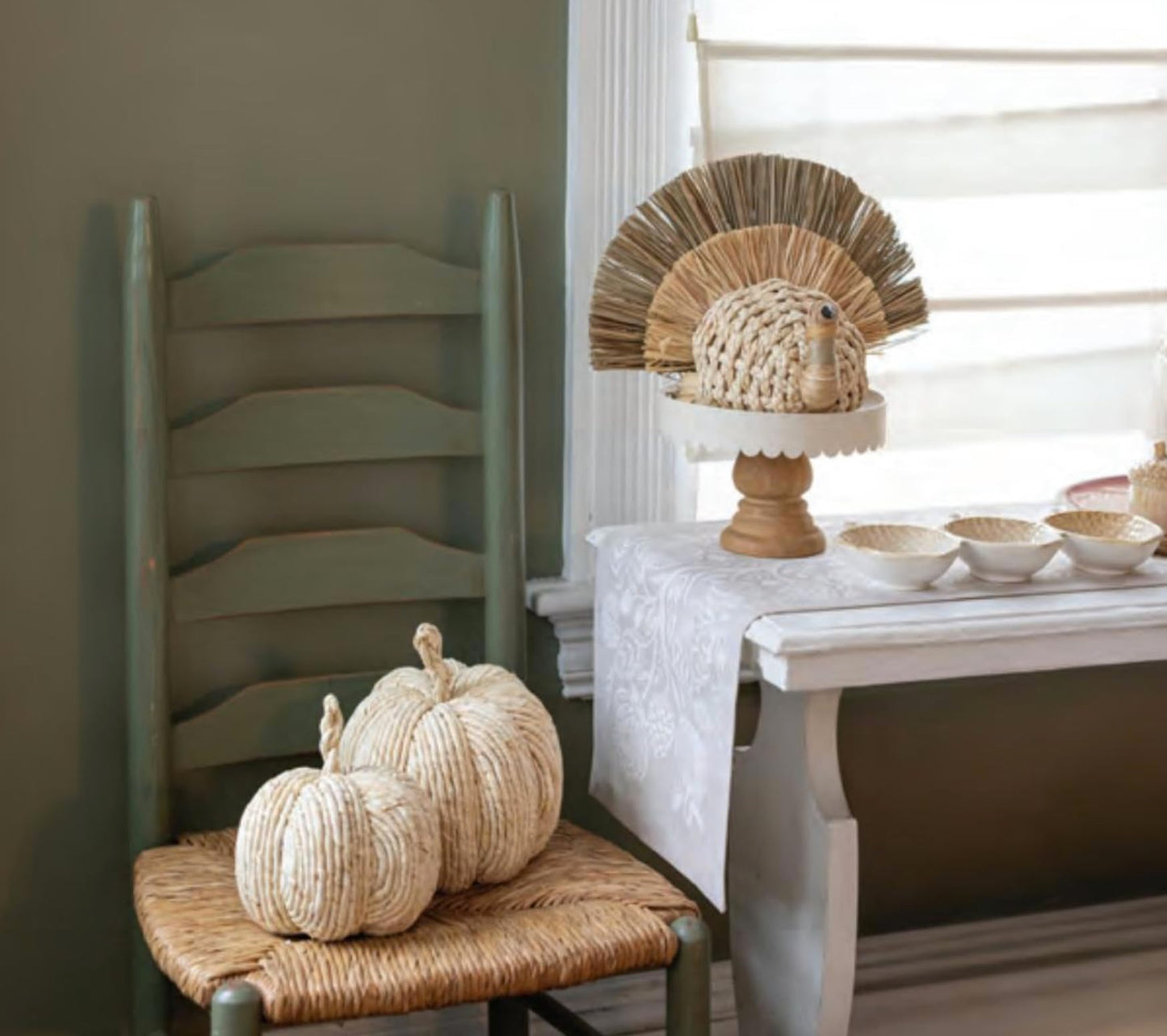 Boston International Decorative Pumpkin Holiday Natural Farmhouse Decorations for Home, Medium, 9.75 Inches Natural Woven