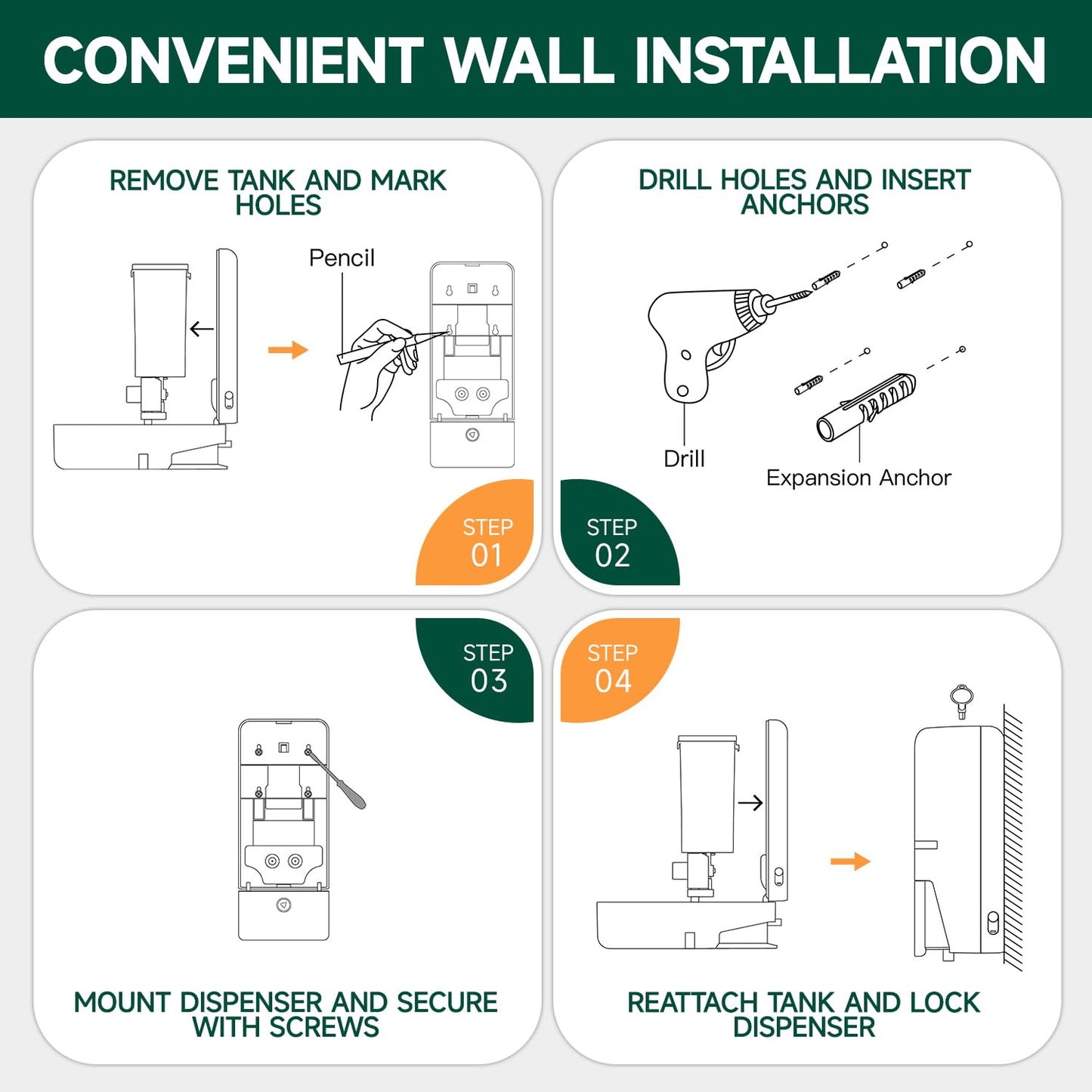 anydry Manual Liquid Soap Dispenser Wall Mount, 27oz (800 ml) Large Capacity for Commercial Bathroom