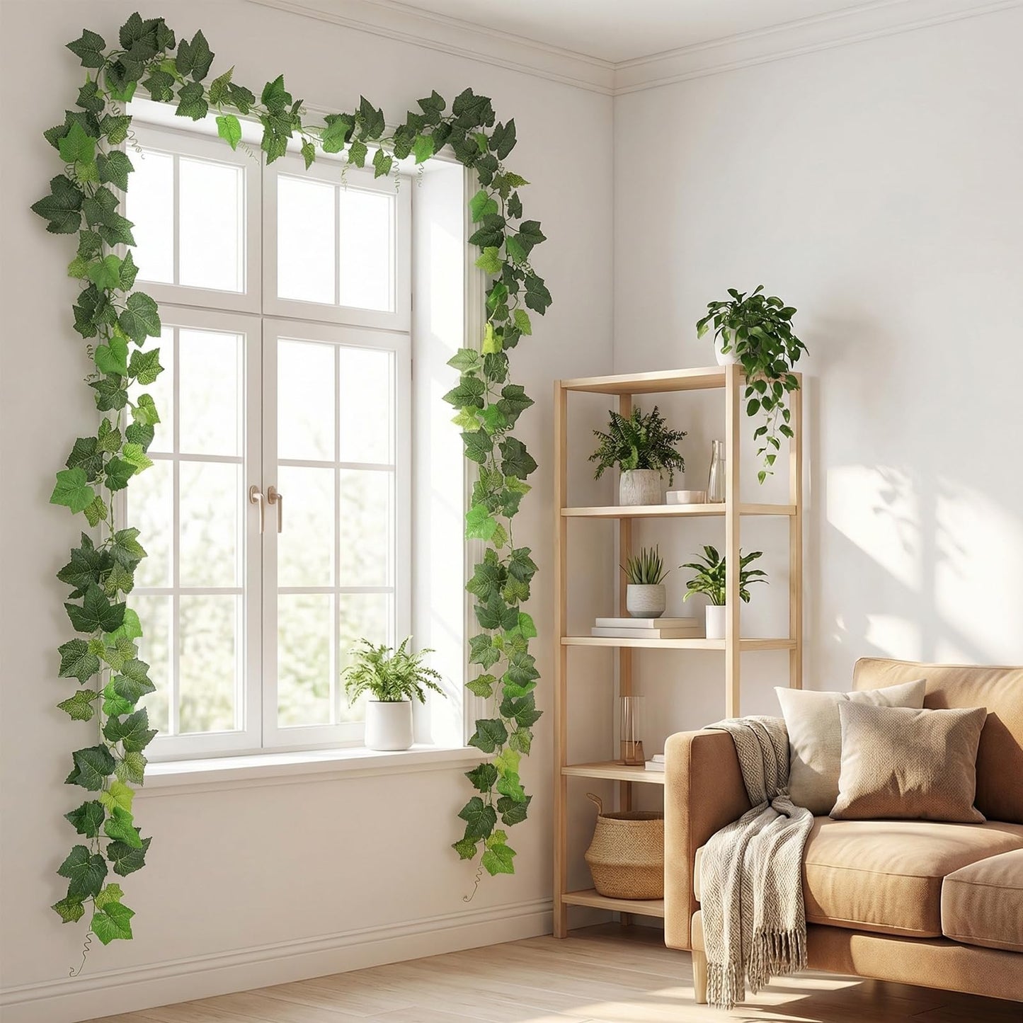 CONGZHANHH 2Pcs 14Ft Fire Retardant Fake Grape Vines Green Ivy Leaves Wall