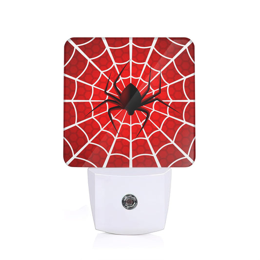 Red Spider Web Night Light with Dusk to Dawn Light Sensors, Plug-in Wall Led Night Lights, Energy Efficient Lamp for Bedroom/Bathroom/Kitchen/Hallway/Stairs