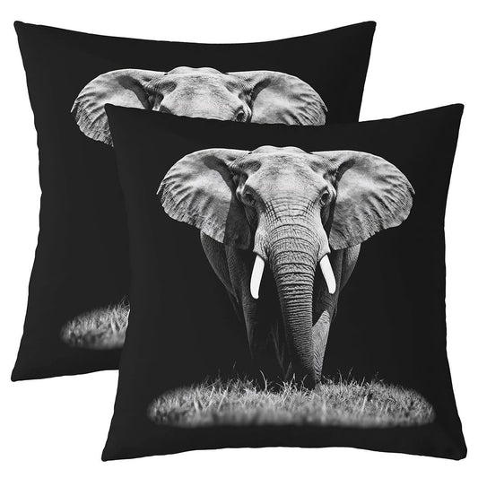 Feelyou Set of 2 Elephant Throw Pillow Covers, 3D Wild Animal Pattern Cushion Case for Home Living Room Decor, Reversible Exotic Style Theme Decorative Throw Cushion Case, 18x18 Inches