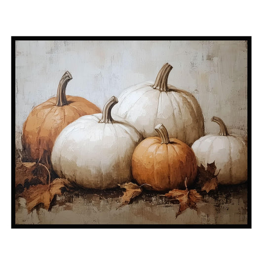 Vintage Pumpkin Oil Painting Print, Autumn Wall Art, Farmhouse Kitchen Wall Decor, Fall Decoration Wall Print, Fall White Pumpkin Poster Print, Unframed (11x14 inches)