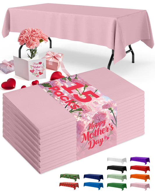 Niuara Pink Plastic Table Cloth Rectangle Table 15 Pack, 54''×108'' Tablecloth for 6ft Tables, Table Cloth for Disposable Use, Table Cover for Holiday Party, Gathering