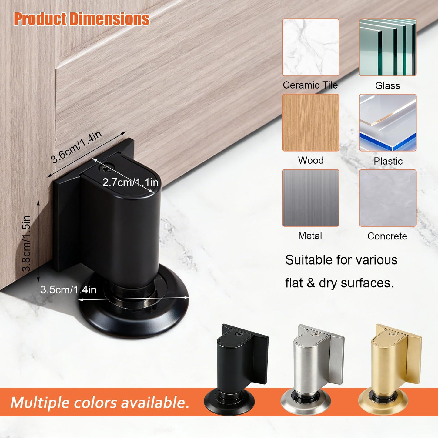 Magnetic Door Stoppers Door Catch, Heavy Duty Door Stop Floor Mounting Metal Doorstop, Door Holder Stops No Drill Adhesive and Screws Strong Magnet Keep Door Open (Black)