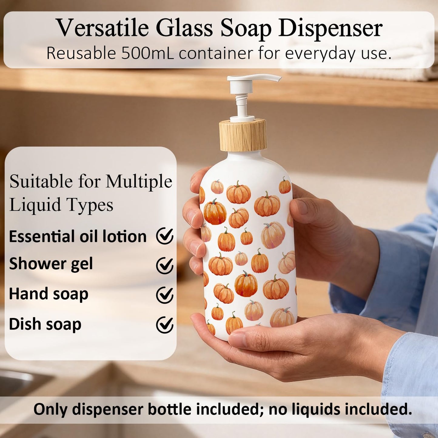 OuOvOwO Farmhouse Fall Pumpkin Glass Soap Dispenser