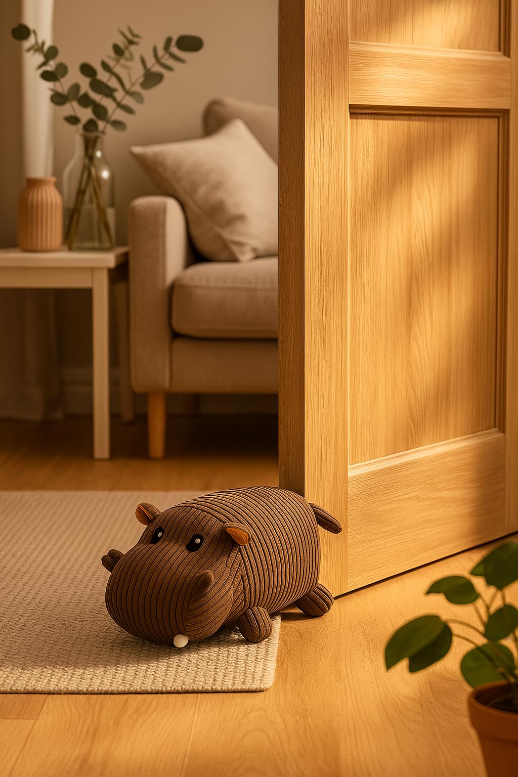 khevga Heavy Door Stopper 3 lbs – Non Slip Fabric Door Stop with Sand Filling – Cute Hippo Door Holder for Floor Protection & Home Décor – Gray