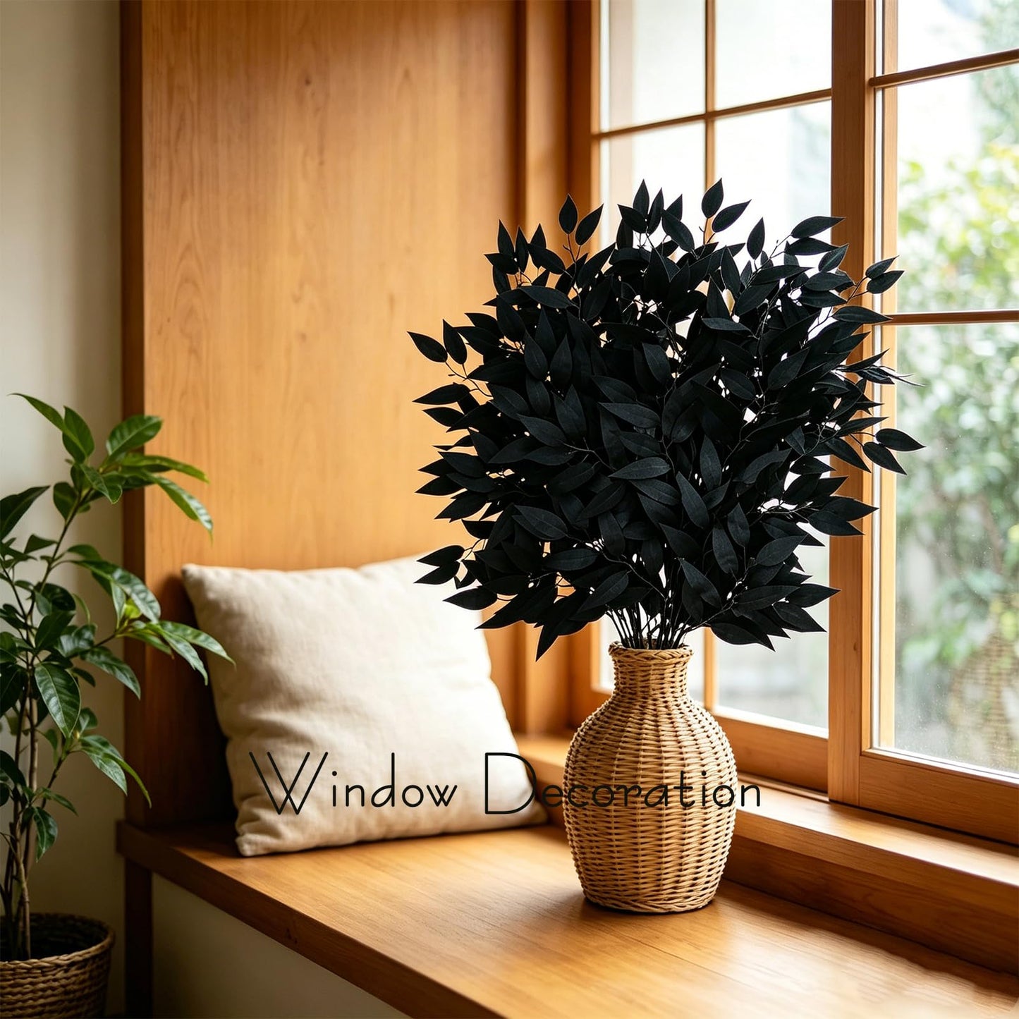 GREENTIME 6 Pack Artificial Black Italian Ruscus Stems 23.5'' Faux Halloween Leaf Bouquet for Vase Fireplace Table Centerpiece Decor
