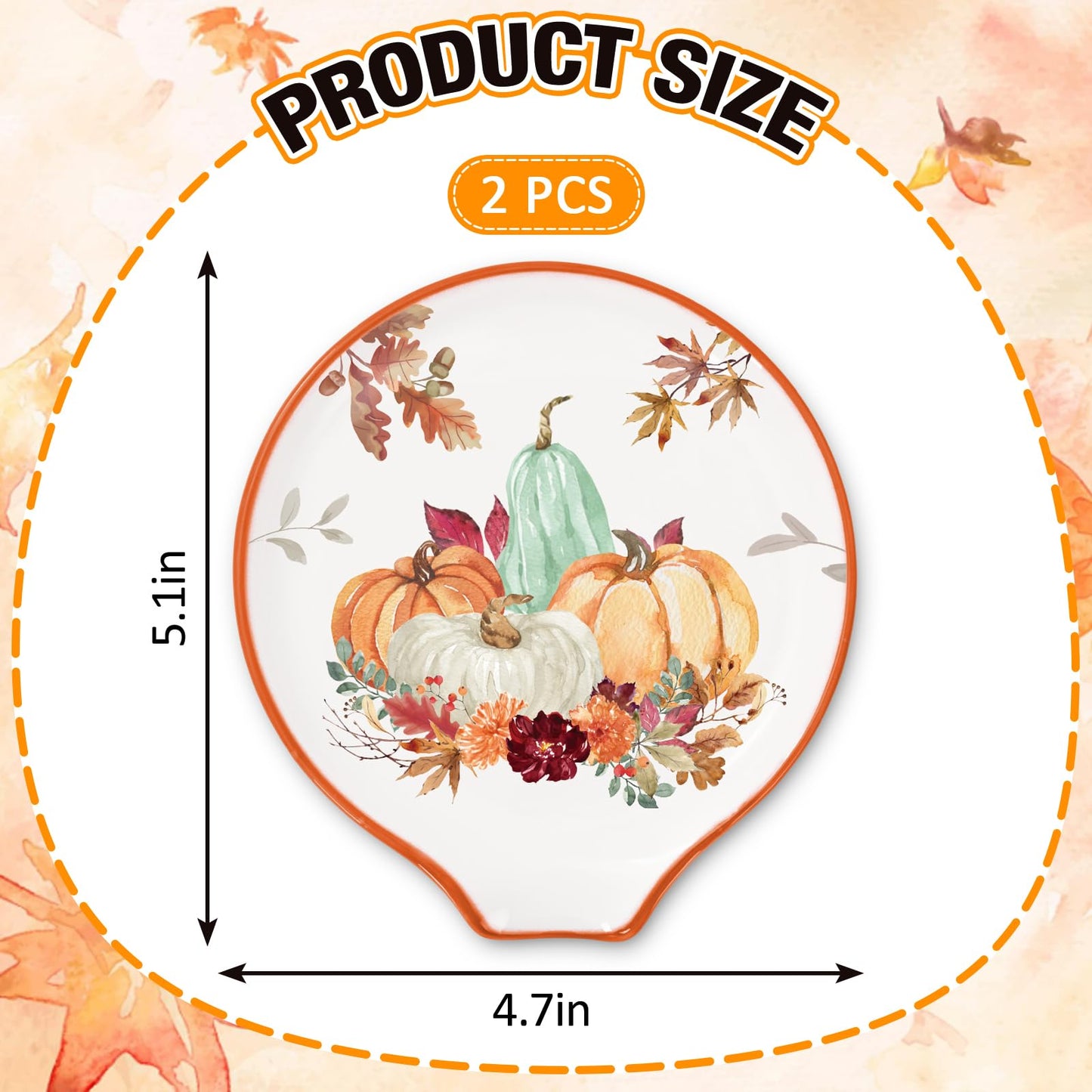 2 Pcs 4.7 Inch Fall Thanksgiving Ceramic Spoon Rest Autumn Floral Pumpkin Small Coffee Spoon Holder for Thanksgiving Coffee Stirrers Teaspoon Bar Spoon Bar Accessories