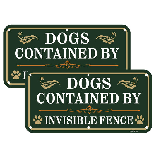 FKNSGR Dogs Contained By Invisible Fence Sign 2 Pack, 12 x 6 inches Rust Free .040 Aluminum Beware Of Dog Sign, UV Protected, Fade Resistant