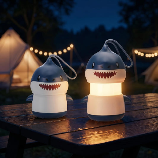 WORKPRO 2-Pack Kids Camping Lanterns with RGB Lights, Battery Powered with Lanyard, Fun Night Light Gifts for Kids - Shark Design