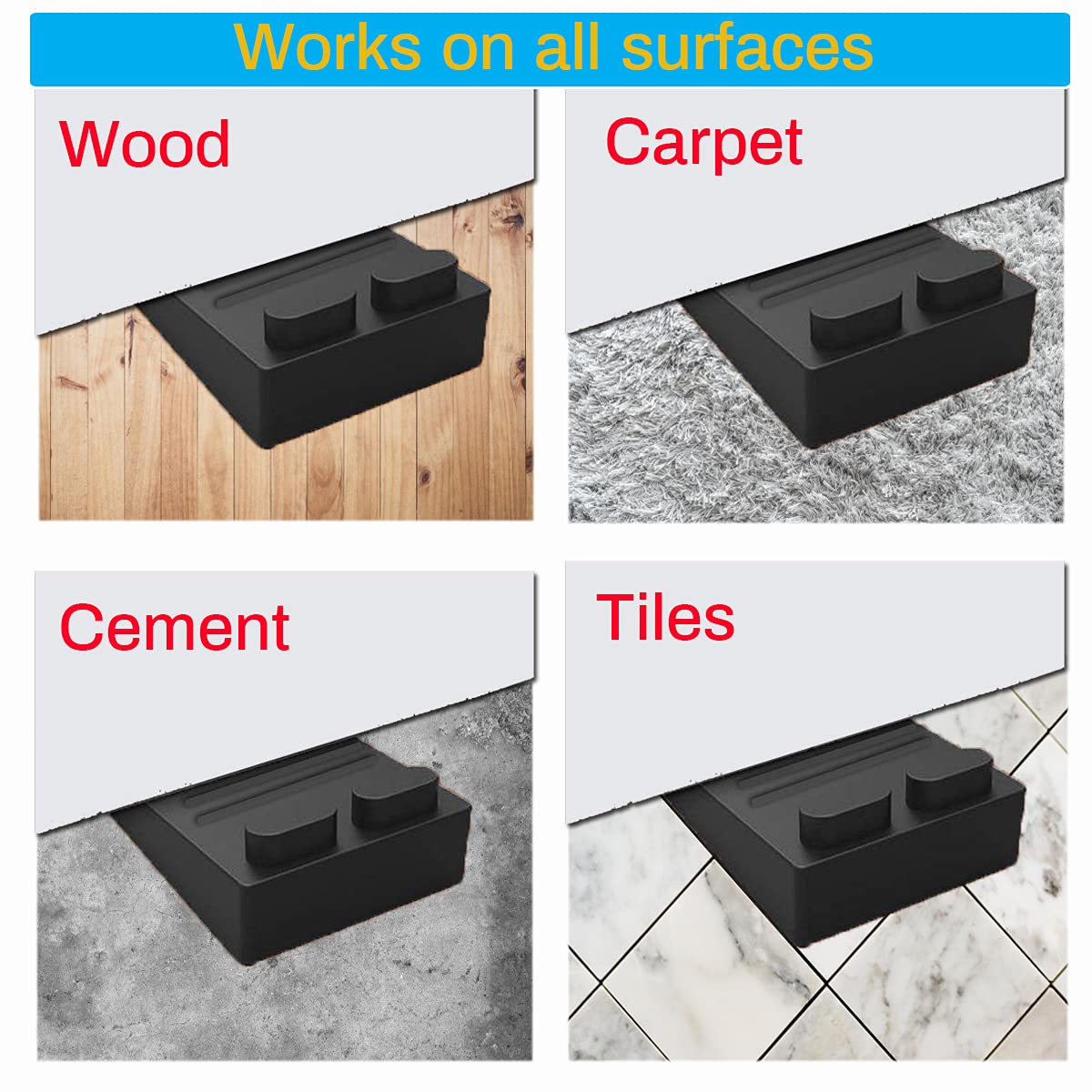 Door Stop Rubber Wedge Thin Door Stoppers for Bottom of Door Silica Gel Flexible Non Scratching Door Holder - Smart Stackable Slip-Resistant Design -Black
