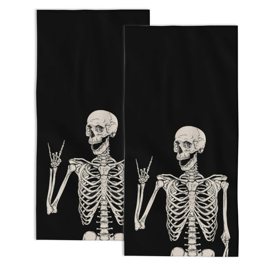 Snowmolle Hand Towels for Bathroom Set of 2,Rock and Roll Skeleton Bath Towels Art Decorative Soft Bathroom Towels for Kitchen Guest Gym Spa 14x28in