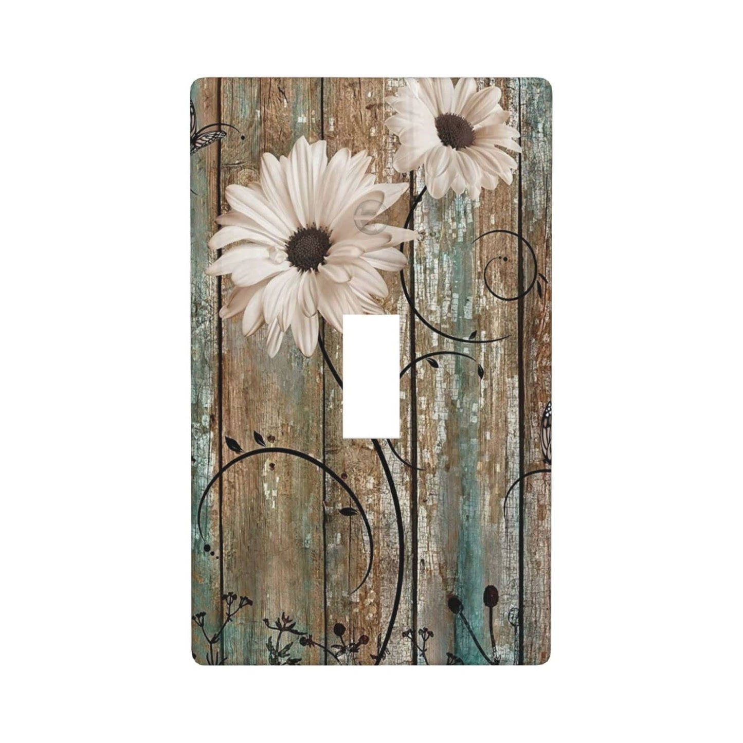 Rustic Daisy Flower Decorative Light Switch Cover Single Switch Plate Toggle Wall Plate 1 Gang Switch Cover Plate for Bathroom Kitchen, 4.50 x 2.76 Inch
