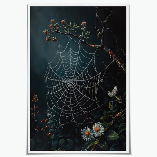 Dark Academic Spider Web Wall Art Dark Forestcore Botanical Poster Gothic Halloween Room Decor Goth Moody Painting Canvas Print Vintage Cottagecore Home Decor for Bedroom Dorm 16x24inch Unframed