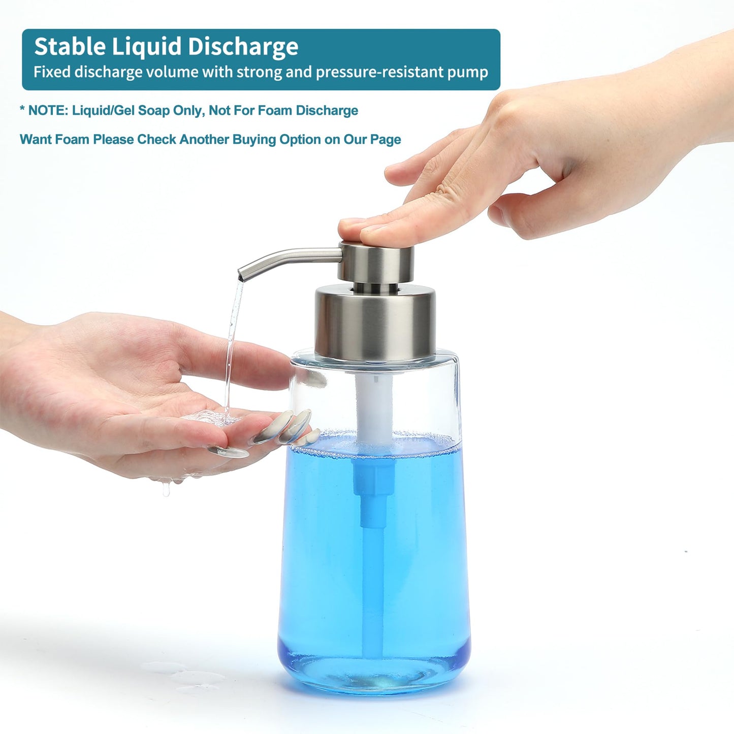 Doiliese Soap Dispenser, Glass Hand Soap Dispenser with Rust Proof Pump, 16oz Liquid Soap Container with Waterproof Labels, Dish & Hand Soap Pump for Bathroom, Kitchen, Brushed Nickel, Pack of 2