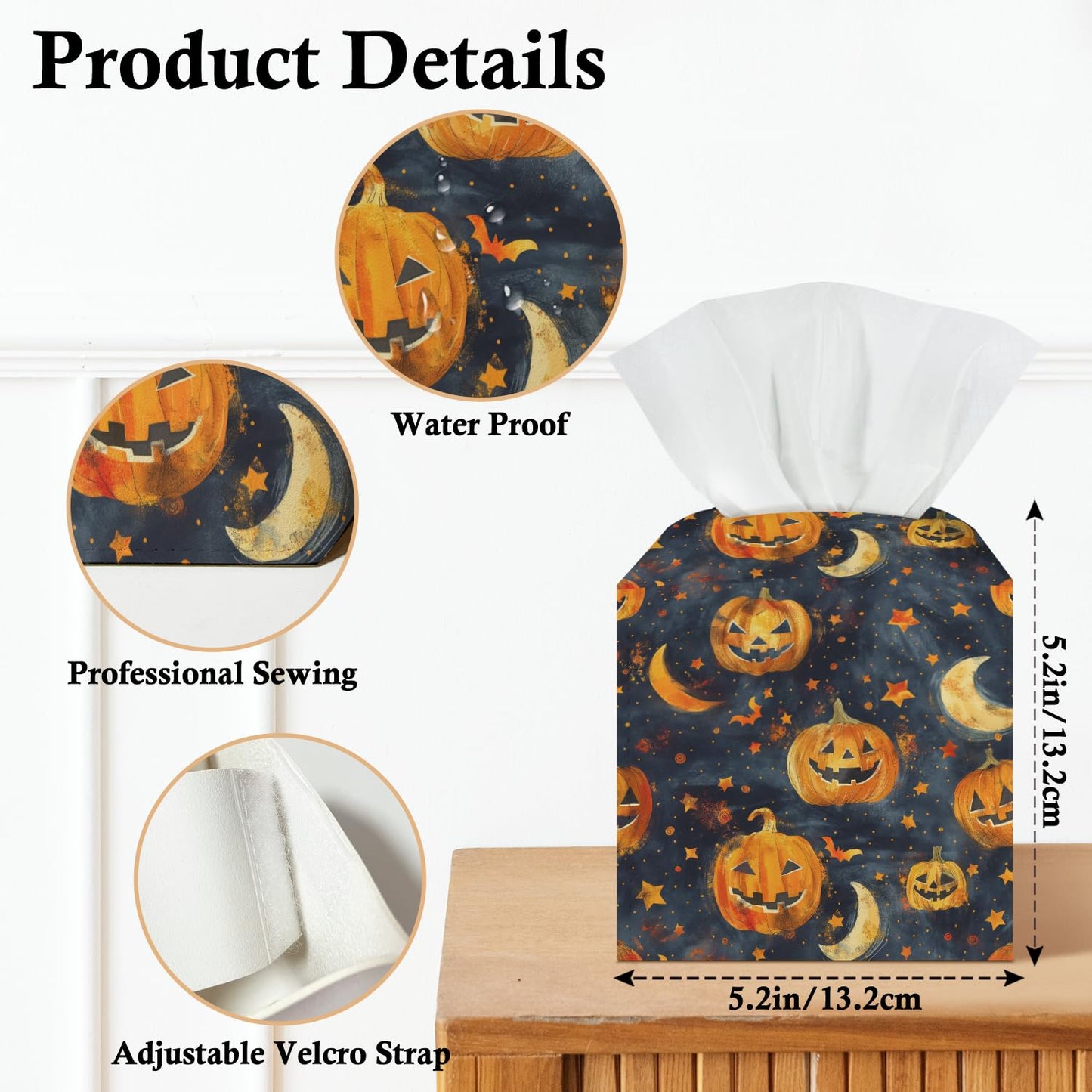 Halloween Pumpkin Tissue Box Covers Square, Leather Tissue Box Cover Decorative for Home Office Bathroom, Spooky Pumpkin Square Facial Paper Organizer Halloween Home Decor - 044