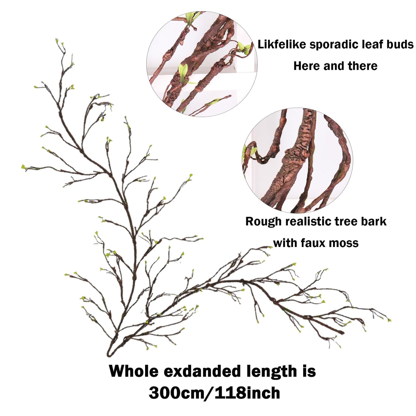 118 inch Large Bendable Artificial Floral Tree Branches Twigs Vines Cherry Blossom Trunk Ivy Wood Wall Fake Hanging Plants Willow Grapevine Garland for Wedding Arch Jungle Halloween Patio Decoration