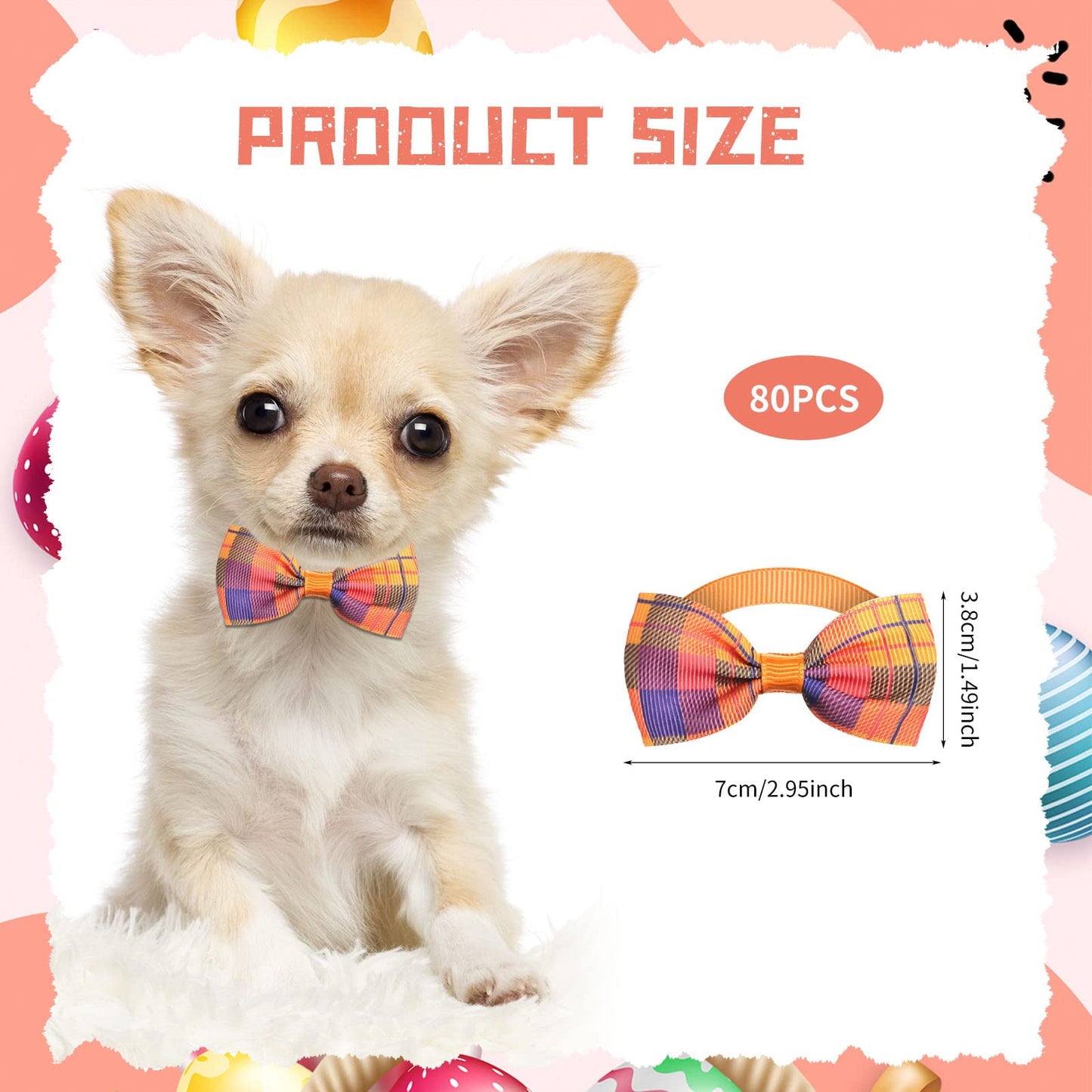 Wesiti 80 Pcs Dog Bow Ties for Small Dogs Assorted Pattern Pet Bowtie Collar Bows Cat Tie Collar Bowtie for Small Medium Puppy Pet Photography Grooming Party(Plaid Bow Tie)