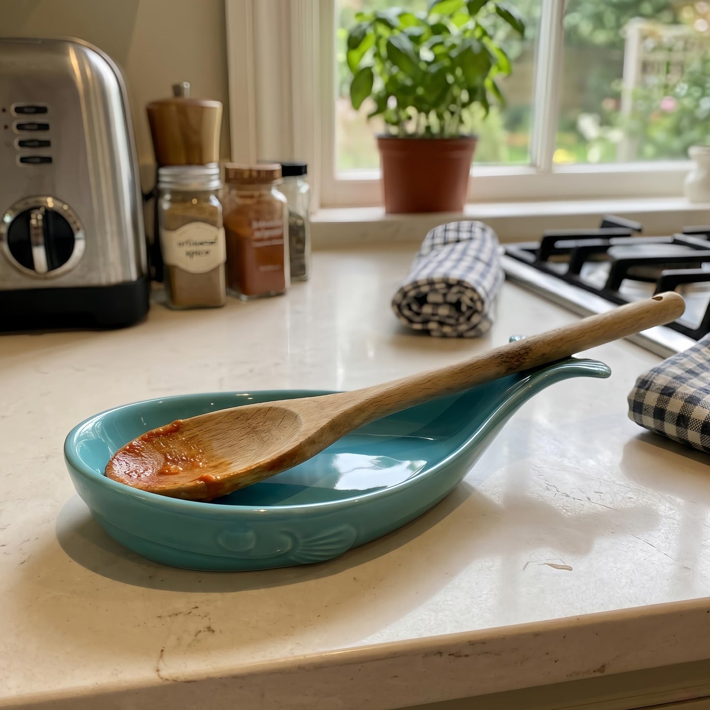 Ceramic Whale Spoon Rest for Stove Top, Spoon Holder for Kitchen Countertop, Cooking Kitchen Spoon Rest Utensil Rest Spatula Rest - Unique Kitchen Decor (Aqua Blue)