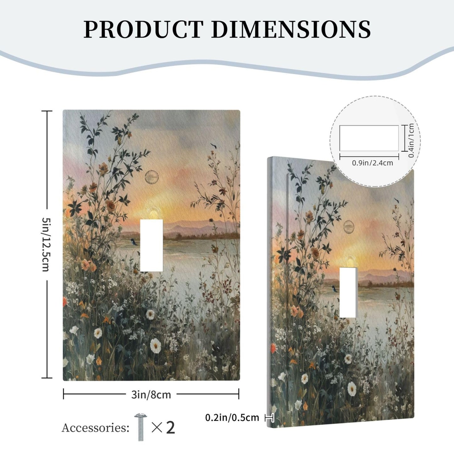 LOLREAI Decorative Light Switch Cover Plate Sunset Plants Flower Daisy Nature Lakescape 1 Gang Wall Plate Cover Single Toggle Switch Plate Covers Jumbo Electrical Switchplate Receptacle Faceplate