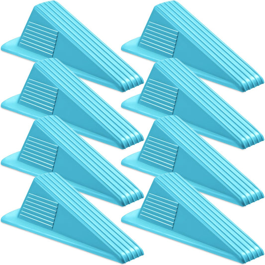 Frienda 8 Pcs Jumbo Door Stoppers Heavy Duty Door Stopper Tall up to 2inch Tall Wedge TPR Large Wedge Stackable Big Rubber Doorstop for Hotel Carpet Hardwood Concrete and Tile (Blue)