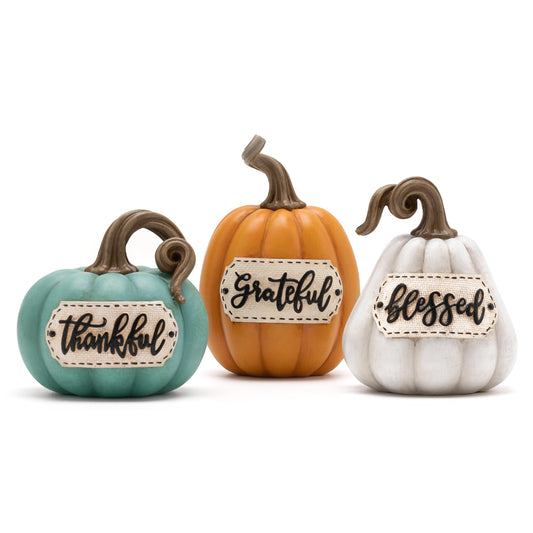 Valery Madelyn Fall Decorations for Home, Fall Pumpkin Decor, Set of 3 Resin Pumpkins Decorations Indoor, Decorative Pumpkins Autumn Thanksgiving Table Decor, 5 inch