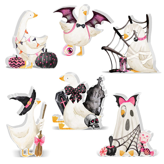Culudea 6 Pcs Silly Cute Goose Table Decor Indoor, Halloween Birthday Party Decorations Rustic Farmhouse Figurine Tiered Tray Tabletop Centerpieces for Home Kitchen Fireplace