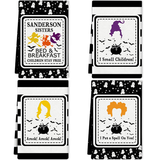 4 Pcs Halloween Kitchen Towels Hocus Pocus Decor I Smell Children Funny Hand Towels for Bathroom Gothic Dish Cloths Halloween Bathroom Decortions Housewarming Gift for Home Wall Decor 15.7x23.6 Inches