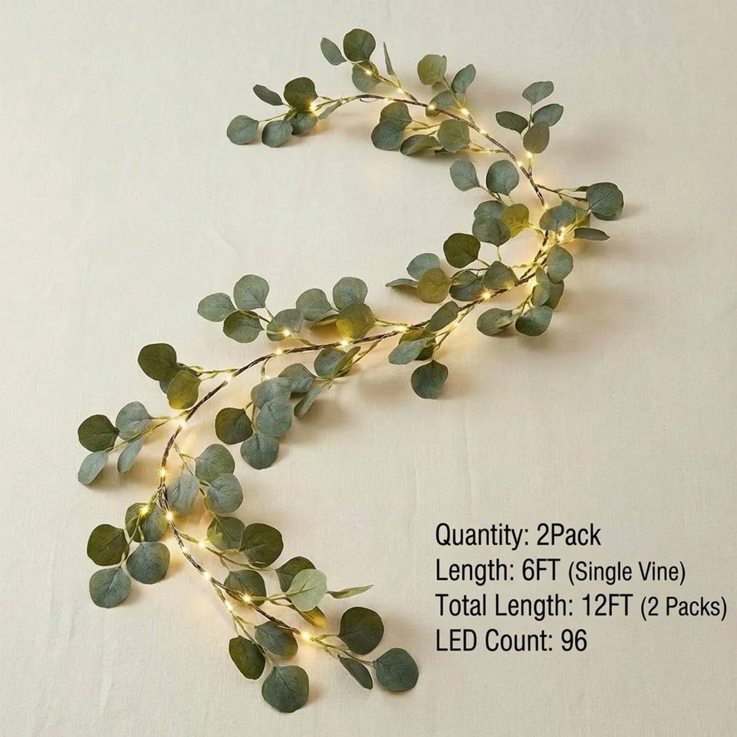 6FT Fairy Light Olive Vine Garland with Timer, 2 Pack – Pre-Lit Artificial Olive Branch Decor with Warm LEDs, Battery Operated Twinkling Tree Lights for Fireplace, Table, Holiday & Everyday Home Decor