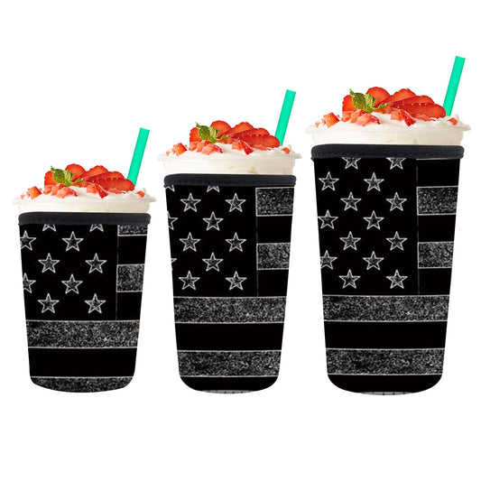 AMZXCFGL 3 Pack Reusable Neoprene Insulator Sleeve for Iced Coffee Cups, Cute Funny Coffee Cup Sleeve, Universal Fit 16-32oz Cups for Hot Cold Beverages Luxuious Dark Flag