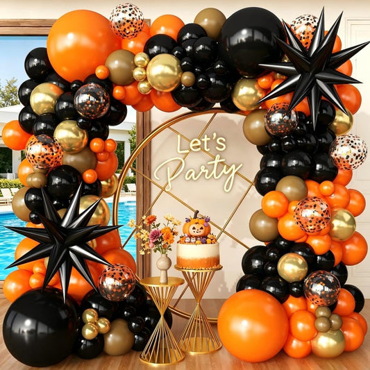 FYUVH Black Orange Arch Kit Garland with Gold Brown Balloons Star Balloon