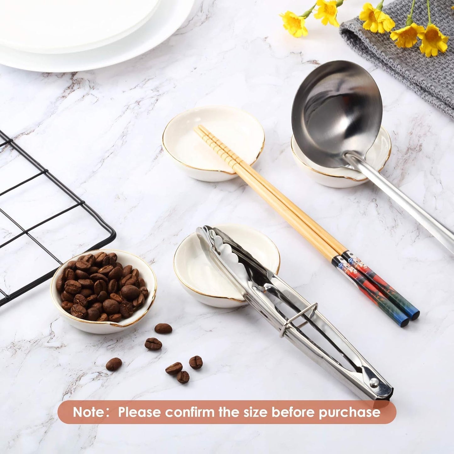 Boao 2.7 Inches Mini Ceramic Spoon Rests, Gold Rim Kitchen Spoon Rests, Mini Cooking Season Soup Holder for Stove Top Countertop, Teaspoon Rest, Coffee Stir Rest (white, 4 Pieces)