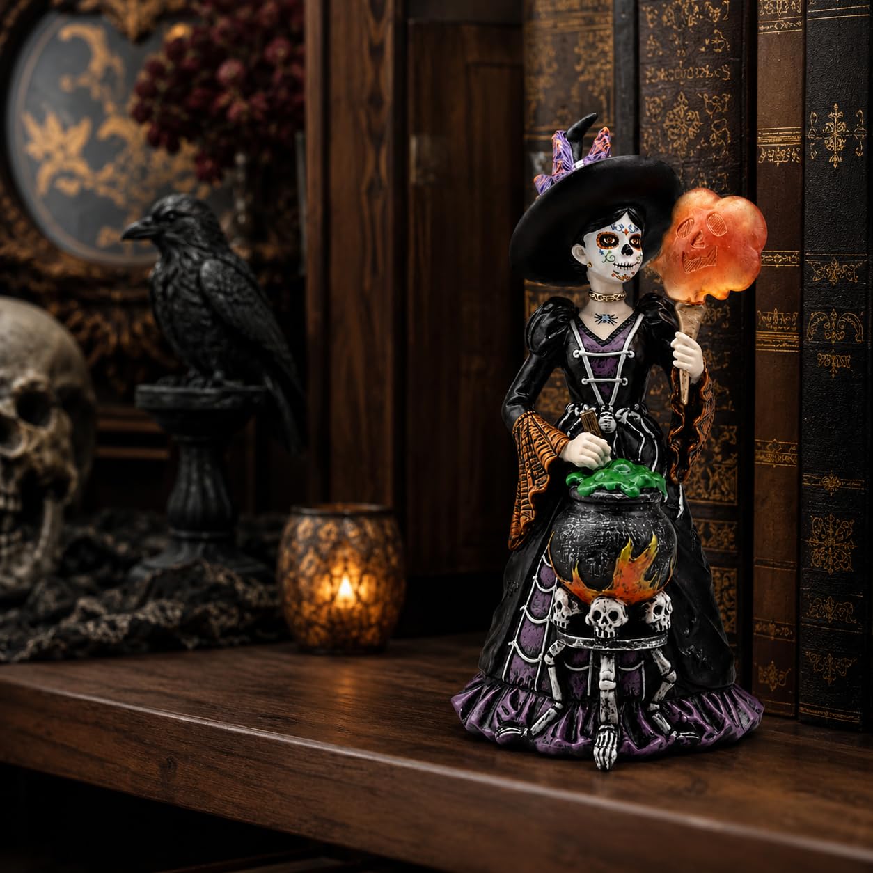 Comfy Hour Fairyland Collection 8", Witch from The Day of The Dead, La Calavera Catrina, Día de Muertos, Halloween Figurine, 4.53" L x 4.1" W x 8.3" H, Polyresin