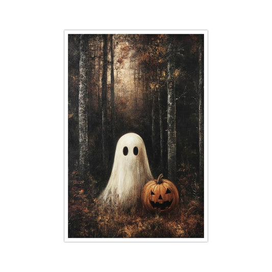 Cottagecore Halloween Wall Art Cute Ghost Pumpkin Poster Vintage Canvas Print Halloween Art Dark Academia Decor Retro Halloween party Decoration 12x16in Unframed
