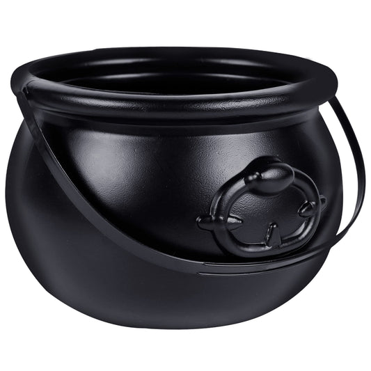 Zcaukya St Patricks Day Coin Pot, 7.4" Black Plastic Cauldron Kittle with Handle, Punch Bowl for Parties, Parade, Carnival, Dressing Accessories, Halloween Trick or Treat, Easter Egg Hunt