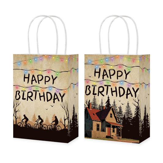 Greencian 16Pcs Spooky Rustic Alphabet Favor Bags Scary Retro House Candy Treat Gift Goodie Bags with Handles Retro Colorful Light Bulbs Decorations for Halloween Birthday Party Supplies