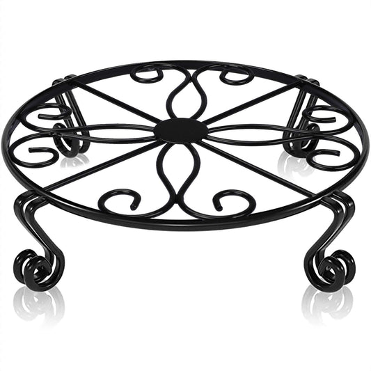 Autopromake 12"x3.1" Black Plant Stand for Flower Pot Heavy Duty Potted Holder Indoor Outdoor Metal Rustproof Iron Garden Container Round Supports Rack for Planter Bronze,Pumpkin Stand Outdoor