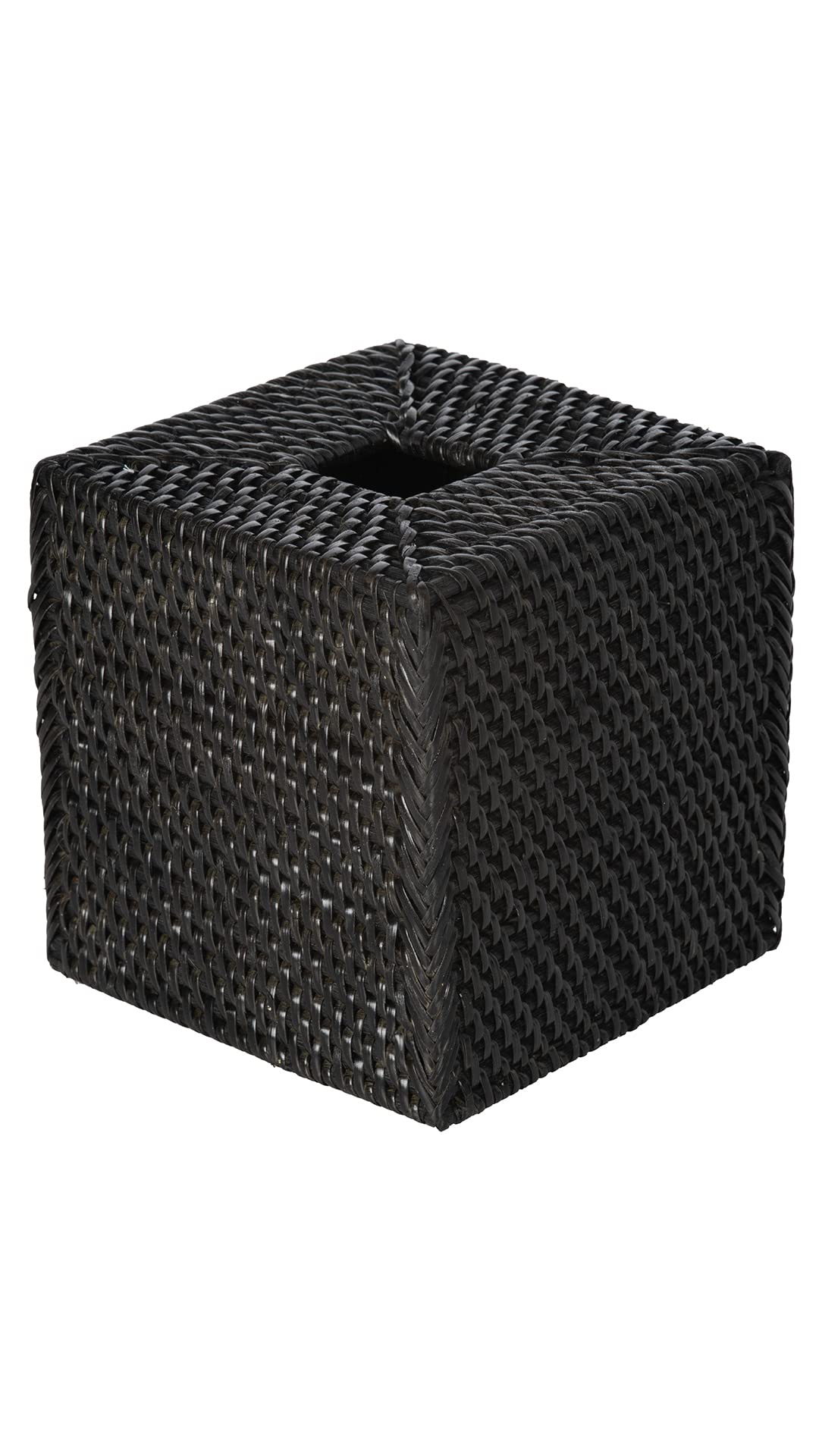 KOUBOO Loma Square Rattan Tissue Box Cover - Coastal Boho Tissue Holder for Bathroom, Guest Room, Living Room - Decorative Square Tissue Box Cover (Solid Black)