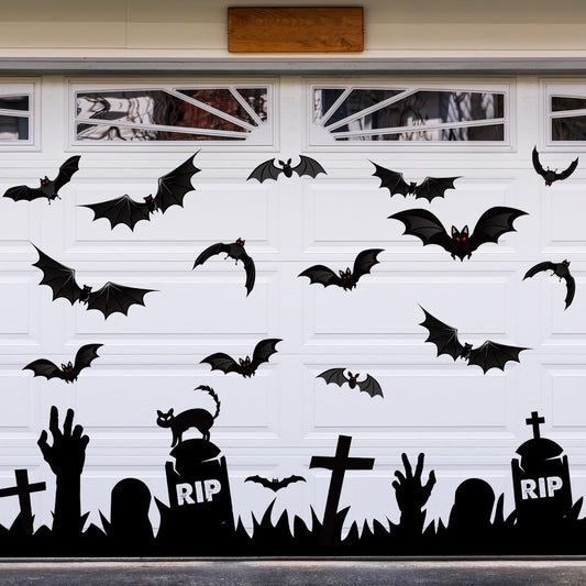 JarThenaAMCS 23Pcs Halloween Garage Decoration Magnet Tombstone Cross Bat Refrigerator Decals Black Magnetic Stickers for Party Home Door Car Dishwasher Decor