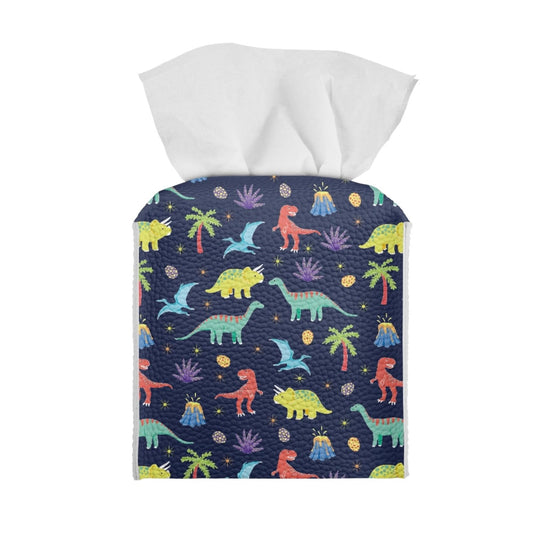 AFPANQZ Cartoon Dinosaur Tissue Box Covers Square Tissue Box Holder Organizers Leather PU Facial Paper Holder Case for Bathroom Night Stand Kids Room Decoration