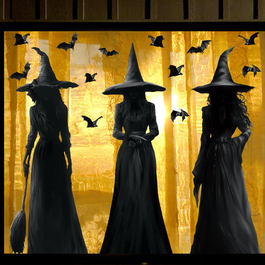 Halloween Decorations Window Clings Decor: 3pcs Large Realist Dark Witch Bats Silhouette Halloween Decals Cling Indoor, Scary Creepy Style School Home Office Party Supplies for Glass Windows