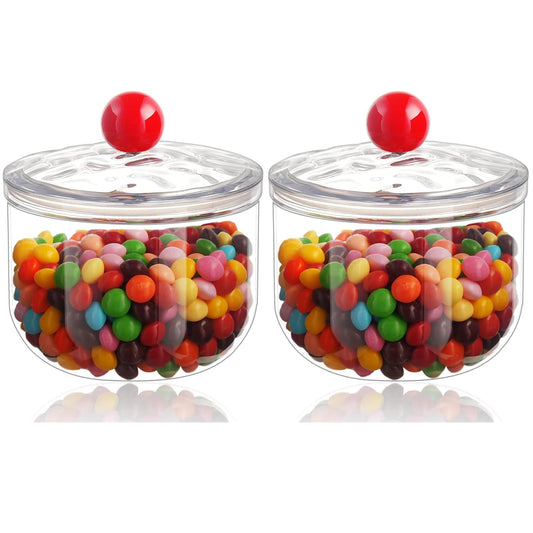 2 Pack Candy Jars with Lids - 30 & 30 OZ Clear Plastic Cookie Storage Containers Airtight Apothecary Canisters for Kitchen Home Decorative Pantry Office Party Organize Sugar Tea Coffee Snacks