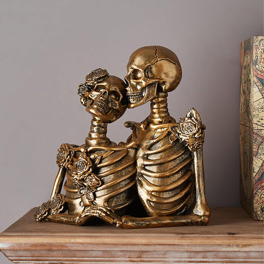 XYQXYQ Skull Decor Halloween Decoration: Skeleton Couple Figurines Resin Gothic Statues Vintage Home Decor for Shelf Table Mantel Collectible Wedding Gift (A-Small)