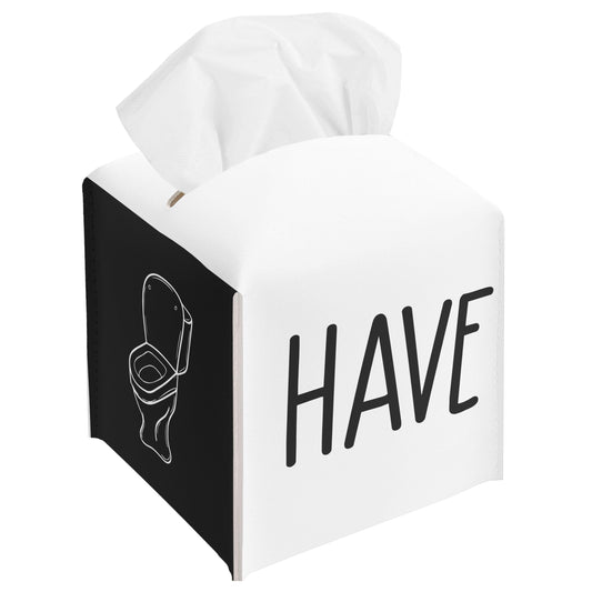 Have A Nice Poop Tissue Box Cover, Funny Bathroom Decor, Square Decorative Tissue Box Holder with Bottom Belt, for Women Men, Leather Toilet Paper Cover for Tabletop Bathroom-A06