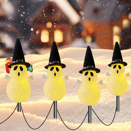 Halloween Light Stakes Ghost Lights Outdoor 7ft 4 Ghosts with 4 Stakes Light Up for Yard Driveway Garden Yard Lawn Halloween Decor