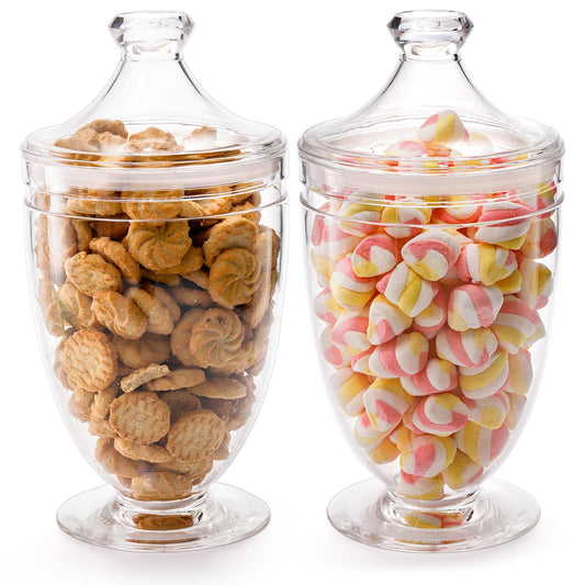 Hacaroa 2 Pack Acrylic Apothecary Jars with Airtight Lids, 46 Oz Clear Plastic Candy Cookie Jars for Candy Buffet, Decorative Bathroom Canister Container for Bath Salt, Vanity, Party, Wedding