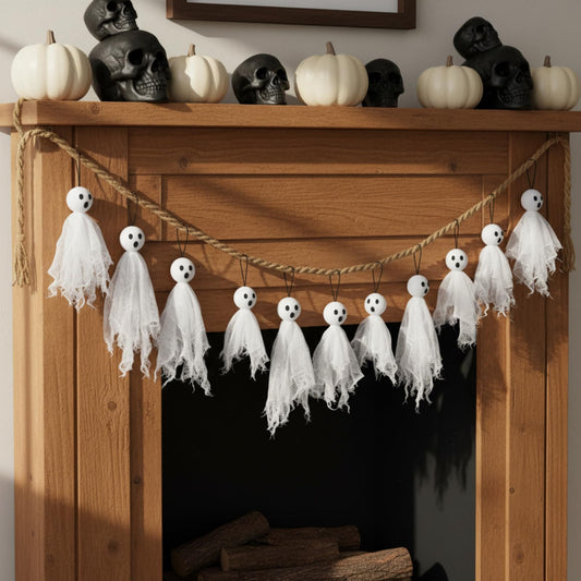 Soulchen 12 Pcs Halloween Hanging Ghosts Decor 10"/8"/6" Primitive Specter Decorations with Eyes for Ghost House Party Supplies Garden Tree Decor Gifts(White)