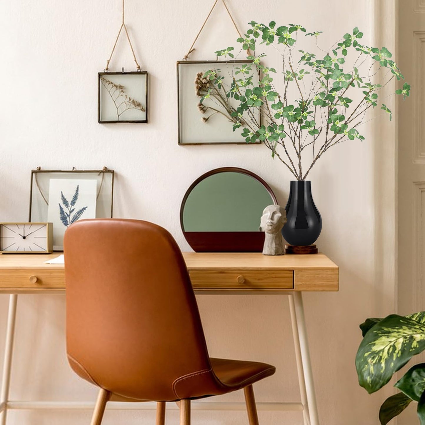 6Pcs 40'' Long Faux Plant Branches with Artificial Leaves & Seeds Greenery Eucalyptus Branches Realistic Plants Stems Fake Ficus Twig Vase Decors for Home Wedding Holiday & Seasonal DIY Craft Decors