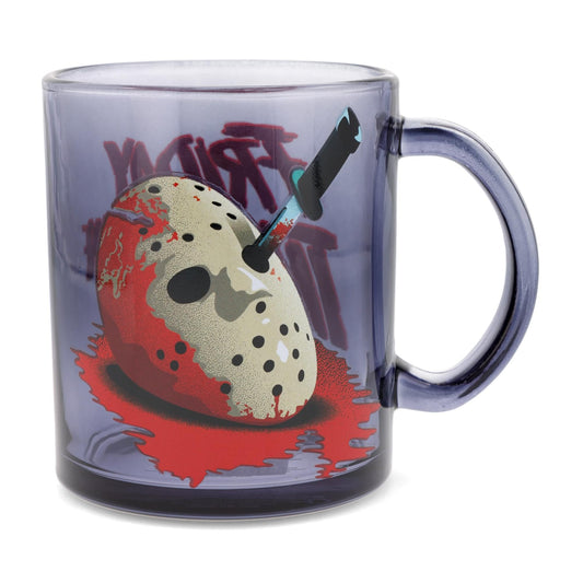 Silver Buffalo Friday the 13th Glass Coffee Mug Featuring Jason Voorhees Mask, 17.5 Ounces